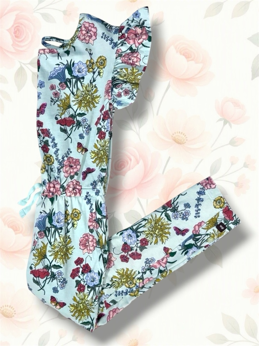 Tea Collection Aqua Garden Floral Jumpsuit • Girls 6 • Like New